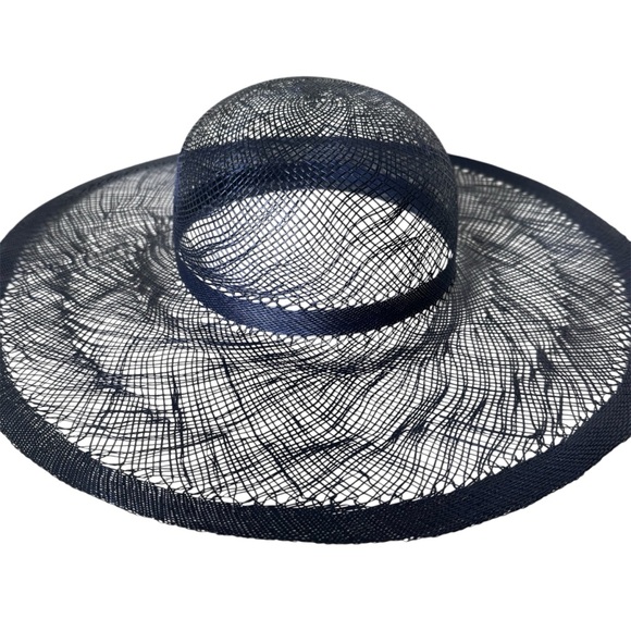 Macy’s Navy Blue Wide Brim Woven Straw Hat - Picture 1 of 8